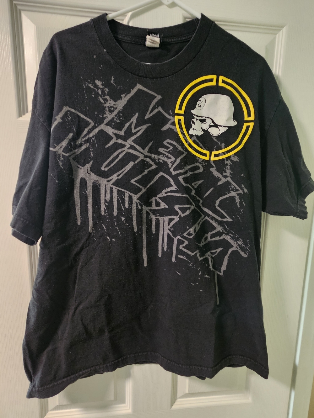 Metal Mulisha Black Graphic Tee with Gray and Yellow Skull Accent